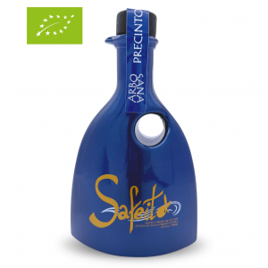 Botella de aceite de oliva virgen extra ecológico Premium de cosecha temprana Safeito Arbosana 250 ml del Bajo Aragón