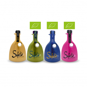 Lote regalo de aceite de oliva virgen extra Premium de cosecha temprana Safeito con las cuatro variedades: Empeltre, Arbequina, Arbosana y Fulla de Salze en formato de 250 ml